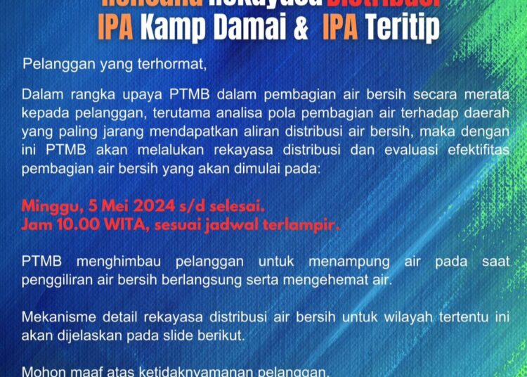 Upaya Pemerataan, PTMB Rekayasa Distribusi Air Bersih
