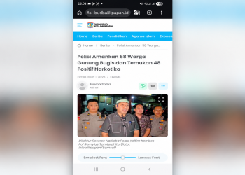 Tampilan situs disdikbudbalikpapan.id yang memuat berita penindakan kasus narkotika di kawasan Gunung Bugis, Balikpapan. Penggunaan nama yang menyerupai identitas instansi pemerintah pada situs tersebut menjadi sorotan SMSI dan JMSI Balikpapan.