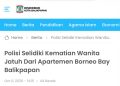 Tangkapan layar situs yang mencantumkan nama Disdikbud Kota Balikpapan dan memuat sejumlah pemberitaan di luar bidang pendidikan