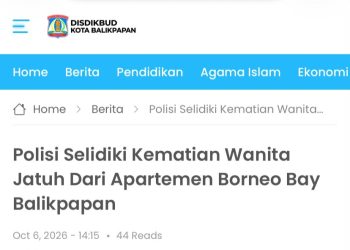 Tangkapan layar situs yang mencantumkan nama Disdikbud Kota Balikpapan dan memuat sejumlah pemberitaan di luar bidang pendidikan