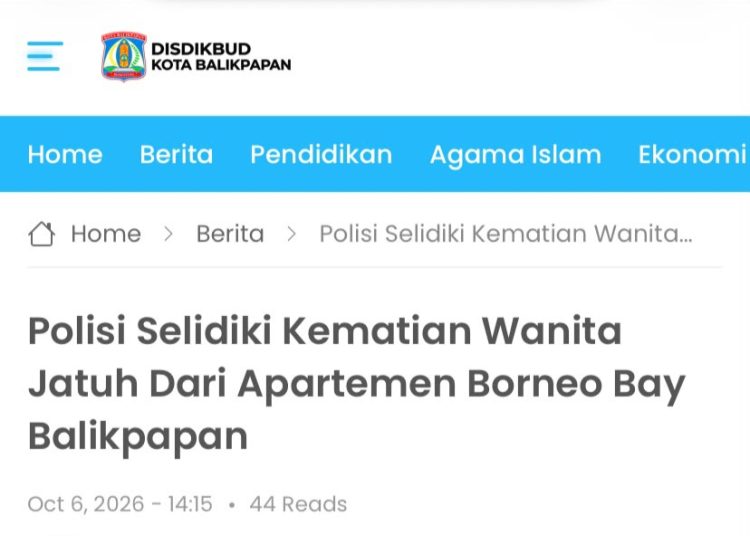 Tangkapan layar situs yang mencantumkan nama Disdikbud Kota Balikpapan dan memuat sejumlah pemberitaan di luar bidang pendidikan